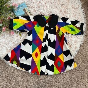 Tickle Me! Vintage Retro Colorful Abstract Peter Pan Collar Tunic Blouse 3T USA